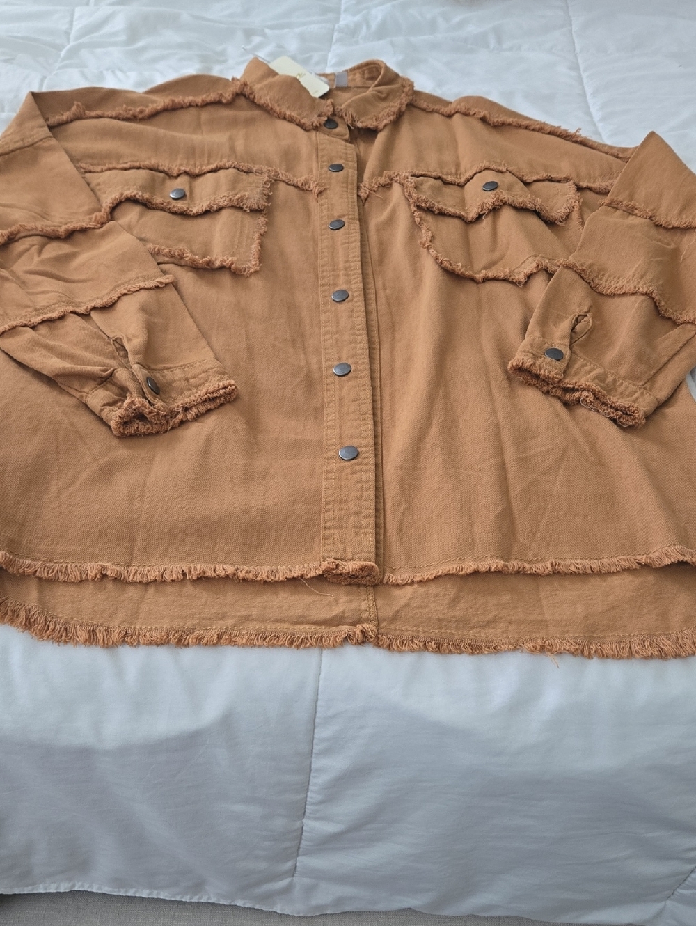 Elan Frayed Button Rock & Roll Jacket W/Rock & Roll raised Rust Tan Letters